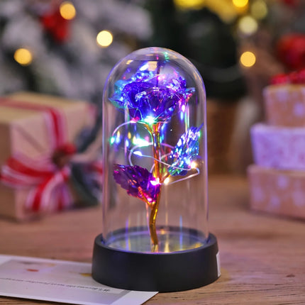Veilleuse Rose en Feuille d’Or sous Cloche – Lampe Décorative LED pour Mariage, Fête & Cadeau Romantique