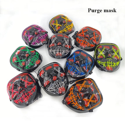 Masque de Mascarade Lumineux – Drôle & Mignon – Pour Enfants et Adultes – Masque Complet LED – Style Purge Classique pour la Nuit