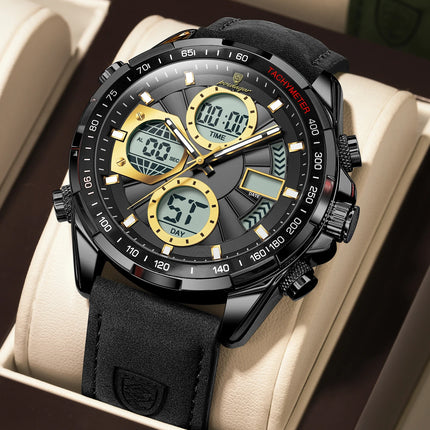 Montre de Luxe Homme POEDAGAR – LED Lumineuse, Double Affichage, Calendrier & Alarme, Mouvement Quartz Étanche