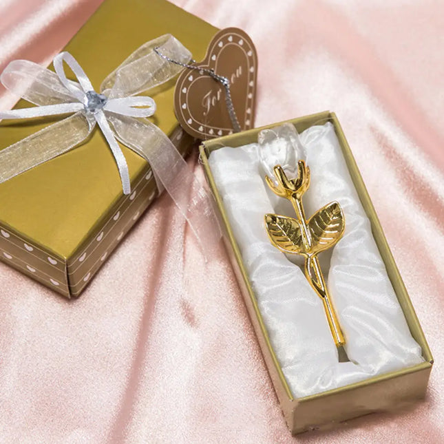 Rose en Verre de Cristal – Tige Argent & Or – Cadeau Romantique pour Saint‑Valentin, Mariage ou Anniversaire