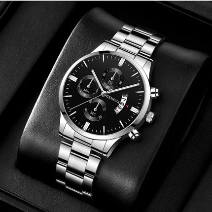 Montre Homme de Luxe – Style Business, Mouvement Quartz avec Calendrier, Bracelet en Acier Inoxydable
