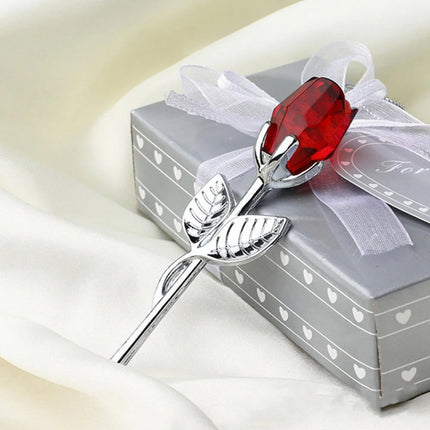 Rose en Verre de Cristal – Tige Argent & Or – Cadeau Romantique pour Saint‑Valentin, Mariage ou Anniversaire