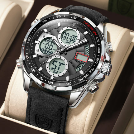 Montre de Luxe Homme POEDAGAR – LED Lumineuse, Double Affichage, Calendrier & Alarme, Mouvement Quartz Étanche