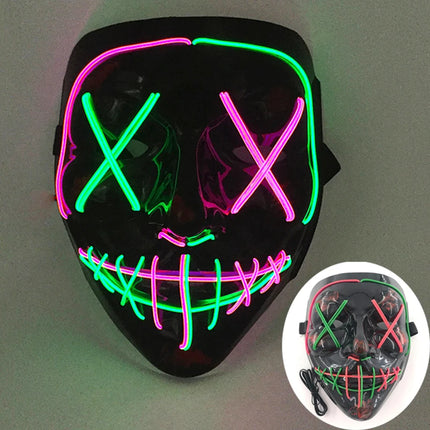 Masque de Mascarade Lumineux – Drôle & Mignon – Pour Enfants et Adultes – Masque Complet LED – Style Purge Classique pour la Nuit