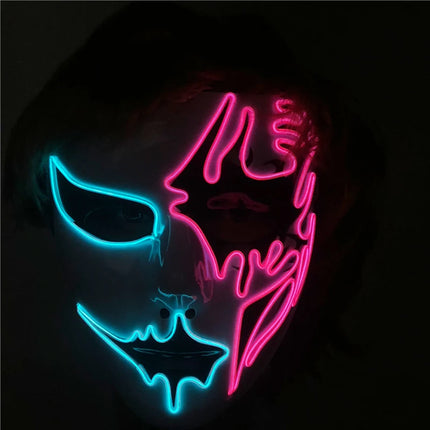 Masque LED Peint à la Main – Halloween, Carnaval, Mascarade & Cosplay – Effet Horreur Lumineux – Accessoire Unisexe