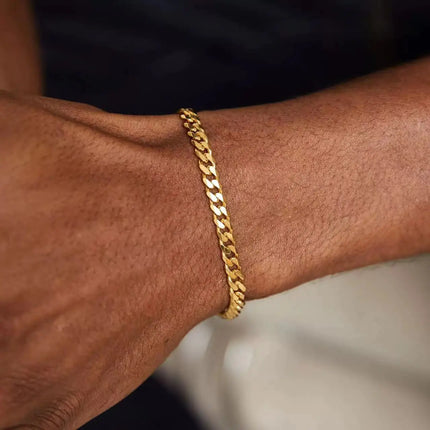 Bracelet Chaîne Cubaine Unisexe – Acier Inoxydable Couleur Or, Style Rétro & Tendance Hip Hop