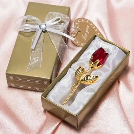 Rose en Verre de Cristal – Tige Argent & Or – Cadeau Romantique pour Saint‑Valentin, Mariage ou Anniversaire