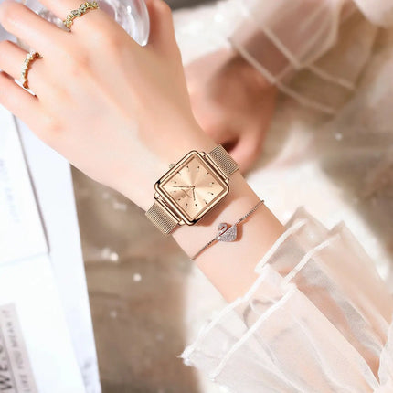 Montre Femme POEDAGAR – Élégance Carrée Étanche en Acier Inoxydable Maille, Mouvement Quartz