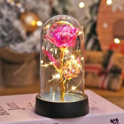 Veilleuse Rose en Feuille d’Or sous Cloche – Lampe Décorative LED pour Mariage, Fête & Cadeau Romantique