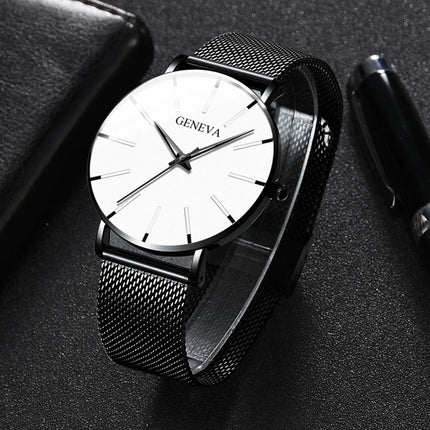 Montre Homme Ultra‑Mince – Style Business, Bracelet Maille Acier Inoxydable, Mouvement Quartz