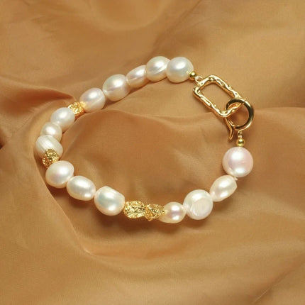 Bracelet en Perles d’Eau Douce Naturelles Baroques – Motif Géométrique Élégant pour Femme (8‑9 mm)