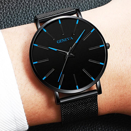 Montre Homme Ultra‑Mince – Style Business, Bracelet Maille Acier Inoxydable, Mouvement Quartz