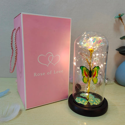 Rose Lumineuse avec Papillon – Fleur LED Colorée sous Cloche en Verre – Lampe Galaxy Rose, Idée Cadeau Romantique
