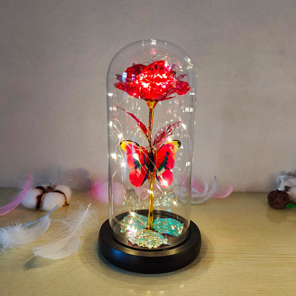 Rose Lumineuse avec Papillon – Fleur LED Colorée sous Cloche en Verre – Lampe Galaxy Rose, Idée Cadeau Romantique