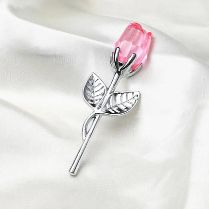Rose en Verre de Cristal – Tige Argent & Or – Cadeau Romantique pour Saint‑Valentin, Mariage ou Anniversaire