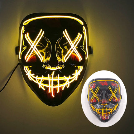 Masque de Mascarade Lumineux – Drôle & Mignon – Pour Enfants et Adultes – Masque Complet LED – Style Purge Classique pour la Nuit