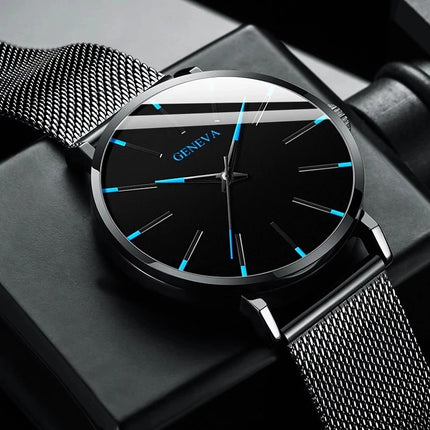 Montre Homme Ultra‑Mince – Style Business, Bracelet Maille Acier Inoxydable, Mouvement Quartz