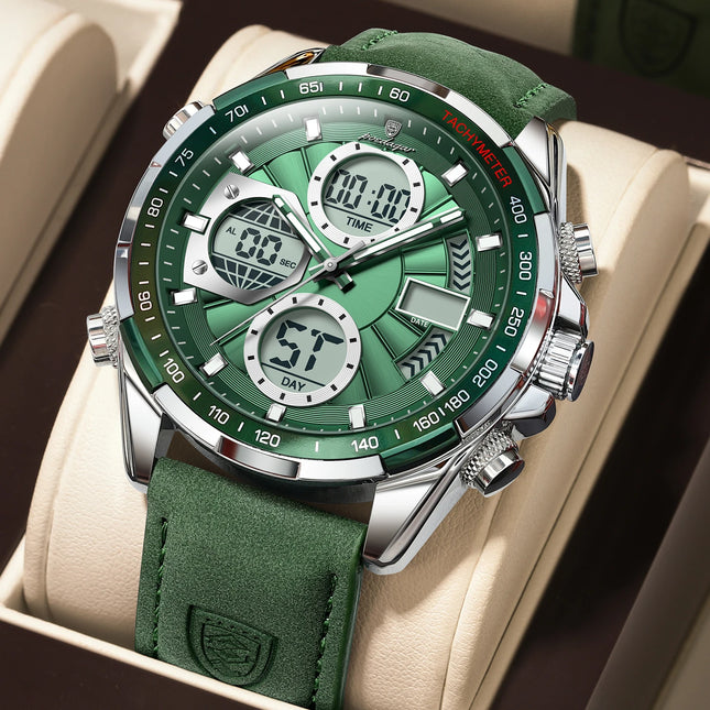 Montre de Luxe Homme POEDAGAR – LED Lumineuse, Double Affichage, Calendrier & Alarme, Mouvement Quartz Étanche