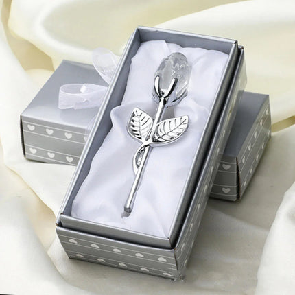 Rose en Verre de Cristal – Tige Argent & Or – Cadeau Romantique pour Saint‑Valentin, Mariage ou Anniversaire