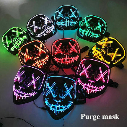 Masque de Mascarade Lumineux – Drôle & Mignon – Pour Enfants et Adultes – Masque Complet LED – Style Purge Classique pour la Nuit