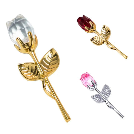 Rose en Verre de Cristal – Tige Argent & Or – Cadeau Romantique pour Saint‑Valentin, Mariage ou Anniversaire