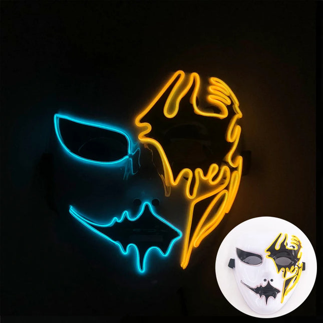 Masque LED Peint à la Main – Halloween, Carnaval, Mascarade & Cosplay – Effet Horreur Lumineux – Accessoire Unisexe