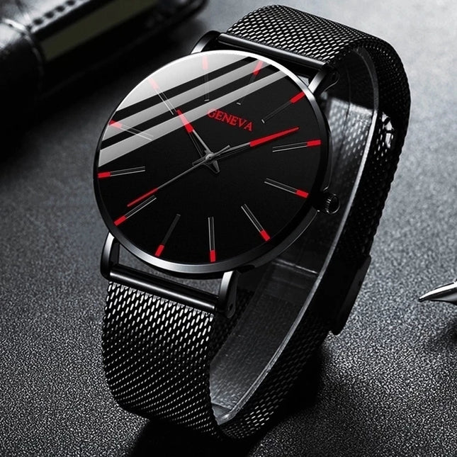 Montre Homme Ultra‑Mince – Style Business, Bracelet Maille Acier Inoxydable, Mouvement Quartz