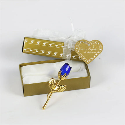 Rose en Verre de Cristal – Tige Argent & Or – Cadeau Romantique pour Saint‑Valentin, Mariage ou Anniversaire