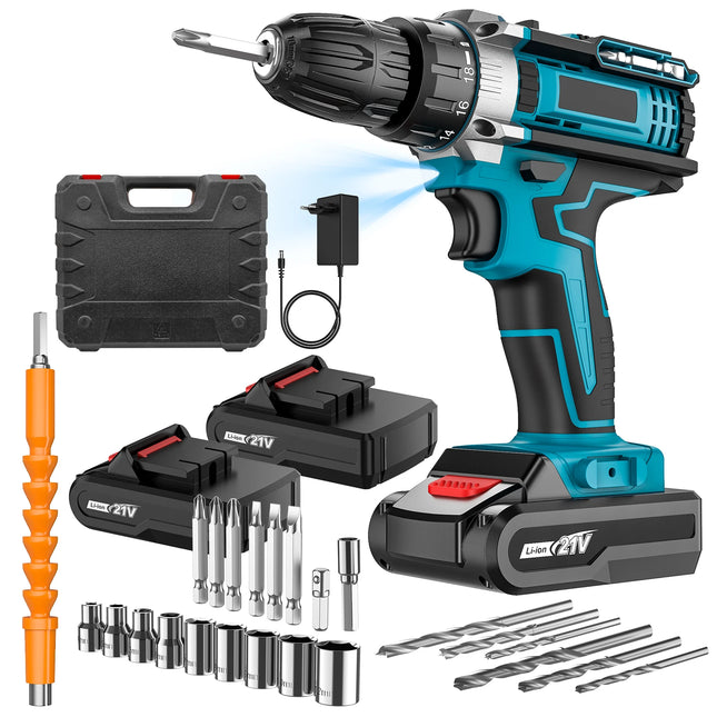 Tournevis à percussion sans fil 32 couples – Perceuse électrique polyvalente avec 2 vitesses et 2 batteries