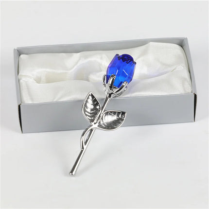 Rose en Verre de Cristal – Tige Argent & Or – Cadeau Romantique pour Saint‑Valentin, Mariage ou Anniversaire