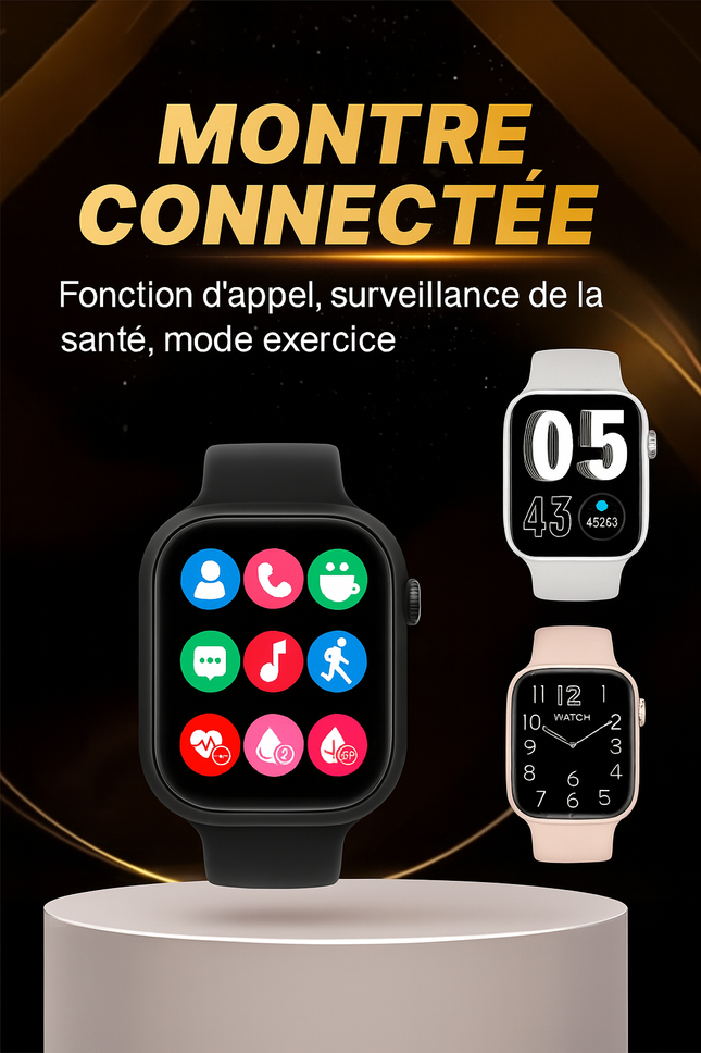 Montre Intelligente 2025 – Écran 1,73" – Appels Bluetooth – Suivi Santé (Pression Artérielle & Oxygène) – Compatible Android & iOS – Mixte