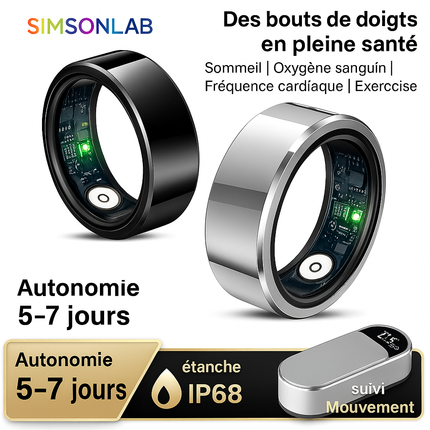 Anneau Intelligent – Suivi Santé & Sommeil – Mesure Pression Artérielle – Modes Multi‑Sports – Étanche IP68 – Soins à Distance – Mixte