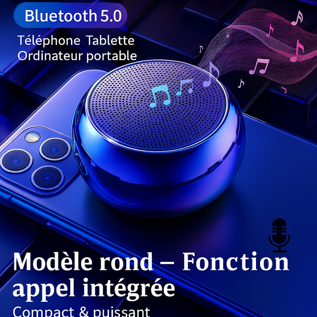 Mini Haut‑Parleur Bluetooth Sans Fil – Portable – Corps Métal – Basses Puissantes Surround – Extérieur & Intérieur