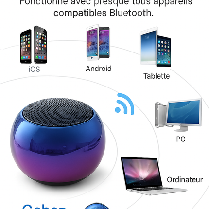 Mini Haut‑Parleur Bluetooth Sans Fil – Portable – Corps Métal – Basses Puissantes Surround – Extérieur & Intérieur
