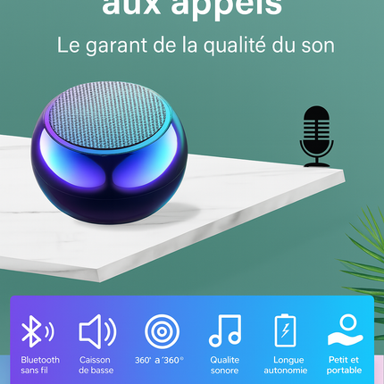 Mini Haut‑Parleur Bluetooth Sans Fil – Portable – Corps Métal – Basses Puissantes Surround – Extérieur & Intérieur