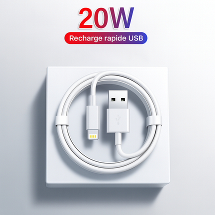 Câble USB de Charge Rapide – Compatible iPhone 14 / 13 / 12 / 11 Pro Max / Mini / XR / XS / X / SE / 8 / 7 / 6 / 6s / 5 – iPad – Accessoire Chargeur