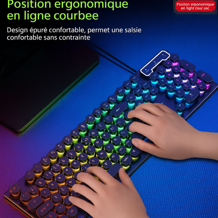 Clavier de Jeu EWEADN GX330 – Style Machine à Écrire Rétro Punk, 104 Touches Filaires, Rétroéclairage RVB – PC & Ordinateur Portable Windows