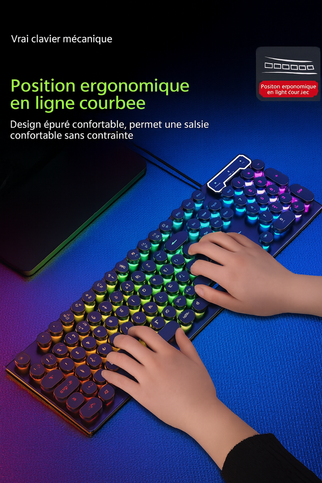 Clavier de Jeu EWEADN GX330 – Style Machine à Écrire Rétro Punk, 104 Touches Filaires, Rétroéclairage RVB – PC & Ordinateur Portable Windows