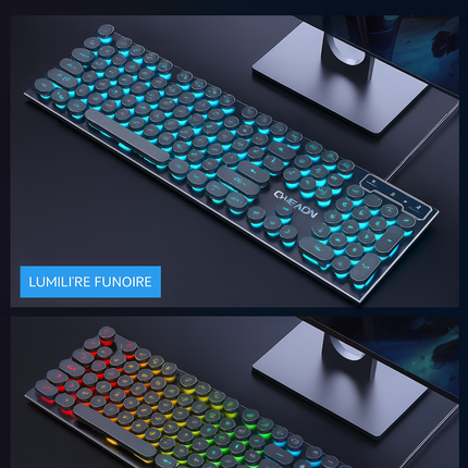 Clavier de Jeu EWEADN GX330 – Style Machine à Écrire Rétro Punk, 104 Touches Filaires, Rétroéclairage RVB – PC & Ordinateur Portable Windows