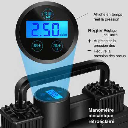 Mini Compresseur d’Air Électrique RapDuty – 12V, 150 PSI – Pompe Gonflable Automatique avec Lumière LED – Idéal Voiture, Moto, Vélo & Voyages