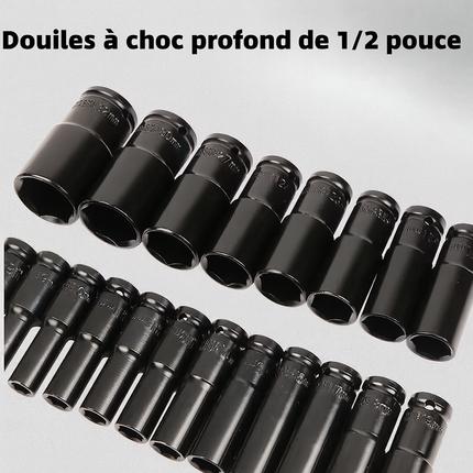 Jeu de Douilles à Impact 1/2" – 10 Pièces, Profondes, Universelles – Pour Clé à Choc Pneumatique ou Électrique