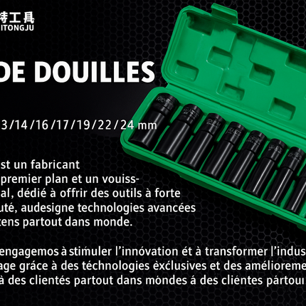 Jeu de Douilles à Impact 1/2" – 10 Pièces, Profondes, Universelles – Pour Clé à Choc Pneumatique ou Électrique