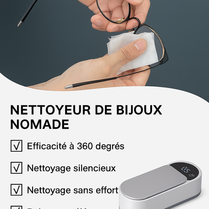 Machine de Nettoyage Ultrasonique Portable – 450 ml – Nettoyeur à Dosettes Propres pour Bijoux, Bagues, Lunettes & Pinceaux de Maquillage