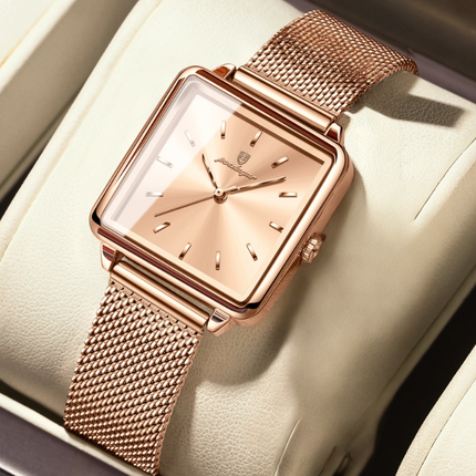 Montre Femme POEDAGAR – Élégance Carrée Étanche en Acier Inoxydable Maille, Mouvement Quartz