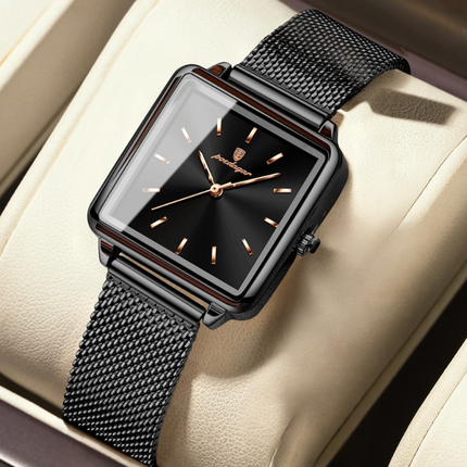 Montre Femme POEDAGAR – Élégance Carrée Étanche en Acier Inoxydable Maille, Mouvement Quartz