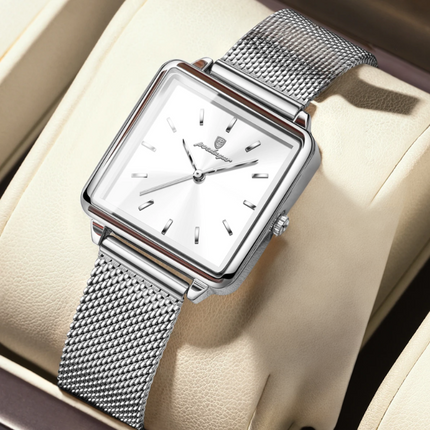 Montre Femme POEDAGAR – Élégance Carrée Étanche en Acier Inoxydable Maille, Mouvement Quartz