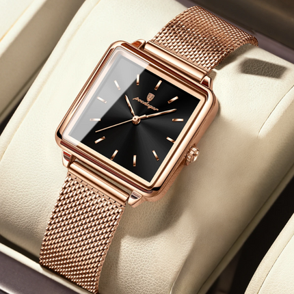 Montre Femme POEDAGAR – Élégance Carrée Étanche en Acier Inoxydable Maille, Mouvement Quartz