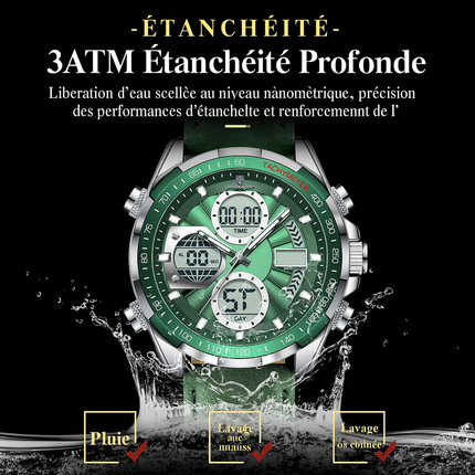 Montre de Luxe Homme POEDAGAR – LED Lumineuse, Double Affichage, Calendrier & Alarme, Mouvement Quartz Étanche