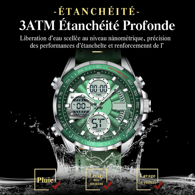 Montre de Luxe Homme POEDAGAR – LED Lumineuse, Double Affichage, Calendrier & Alarme, Mouvement Quartz Étanche