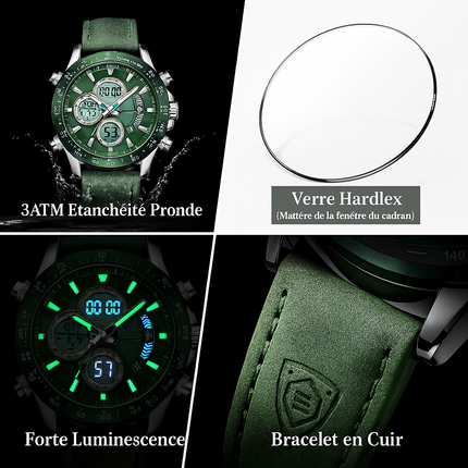 Montre de Luxe Homme POEDAGAR – LED Lumineuse, Double Affichage, Calendrier & Alarme, Mouvement Quartz Étanche